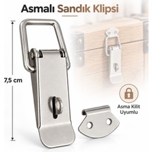 Badem10 Sandık Klipsi Asma Kilit Uyumlu 7,5 cm Metal Gergi Mandalı Sandık Kutu Kasa Kapak Kilitleme Aparatı