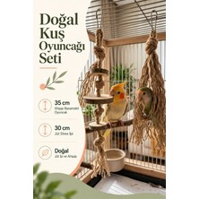 Mivra Pets 2’li Muhabbet Kuşu ve Papağan Oyuncağı Doğal Jüt Ip Ahşap Tırmanma Kemirme Parçalama Stres Ipi