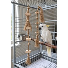 Mivra Pets Papağan Kemirme ve Parçalama Oyuncağı Seti Doğal Ahşap 80 cm 8 mm Jüt Ip