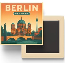 Berlin Almanya - Müze Adası - Baskılı Buzdolap Magneti Kare 9x9 cm