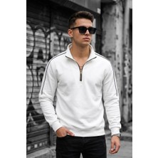 Oksit Nory Üç Iplik Pamuk Erkek Yarım Fermuarlı Şerit Detaylı Dik Yaka Slim Fit Sweatshirt