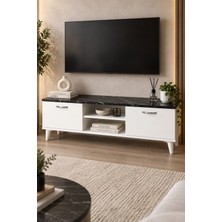 ES138 Beyaz - Mermer Desenli - Raflı Tv Ünitesi 138 cm