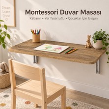 Ratemo Mobilya Montessori Masa 90X50 cm Katlanabilir Duvar Masası Çocuk Çalışma ve Aktivite Masası Ceviz Renk Sunta Tabla