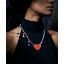 Mk Design Jewelry Turquaz ve Mercan Rengi Kalpli Kolye