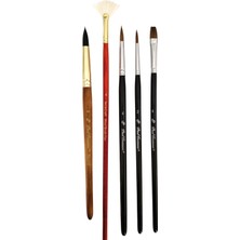 Sanathobi Karışık Fırça Seti Üstün Kalite 5 Adet, Sulu Boya, Akrilik, Gouache, Yağlı Boya, Resim Sanatı, Çini
