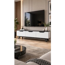 ES186 Tv Ünitesi Mermer Desenli Beyaz Gövdeli 180CM Yüksek Ayaklı