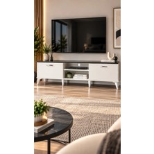 ES192 Modern Beyaz Tv Ünitesi – Siyah Mermer Görünümlü 180CM