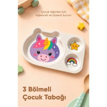 Wumboo 3 Bölmeli Hayvan Desenli Melamin Çocuk Tabağı-Ekstra Dayanıklı Bpa Free Beslenme Tabağı- Unicorn