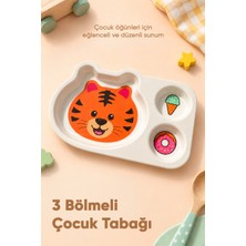 Wumboo 3 Bölmeli Hayvan Desenli Melamin Çocuk Tabağı-Ekstra Dayanıklı Bpa Free Beslenme Tabağı- Kaplan