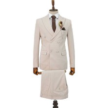 Beystil Sivri Yaka Bej Kruvaze Takım Elbise Petek - Slim Fit