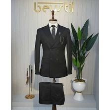 Beystil Oscar Slim Fit Siyah Kruvaze Takım Elbise Nikol