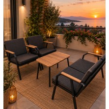 Aylive Mobilya Metal Bahçe Balkon Takımı/ Antrasit Minderli Siyah Metal Balkon Takımı/ Bahçe Mobilyası ( Statik Boyalı/ ÜRÜN KUMAŞI KETEN KUMAŞTIR.)