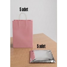 e ERTA 25X31 cm 5 Adet Pembe Renkli Kraft ÇANTA,25X35 cm 5 Adet Gri Renkli Metalize Hediye Poşeti