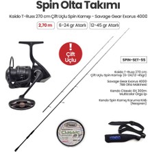 Okuma Kaido T-Ruxx 270 cm Çift Uçlu (6-24 gr / 12-45 Gr) Spin Kamışı + Savage Gear Exorus 4000 Spin Makinesi + Spin Set 55