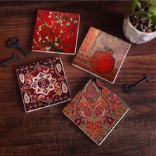 Pinecone Stone Nar, Desen, Van Gogh Badem Ağacı Taş Bardak Altlığı Seti - 4 Parça - Dekoratif, Rustik Mutfak Aksesuarı, 10X10 Cm, Kaydırmaz Tabanlı, Şık ve Dayanıklı SC113