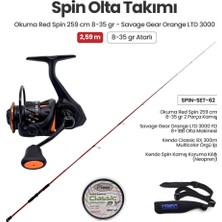 Okuma Red Spin 259 cm 8-35 gr Spin Kamışı + Savage Gear Orange Ltd 3000 Fd Spin Makinesi + Spin Set 62