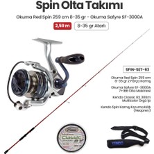 Okuma Red Spin 259 cm 8-35 gr Spin Kamışı + Okuma Safyre SF-3000A Spin Makinesi + Spin Set 63