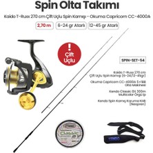 Kaido T-Ruxx 270 cm Çift Uçlu Spin Kamışı (6-24/12-45GR) + Okuma Capricorn CC-4000A 5+1bb Olta Makinesi + Spin Set 54