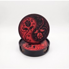 Riti Design - Yin Yang Gül - 3D Tasarım 4'lü Bardak Altlığı Seti