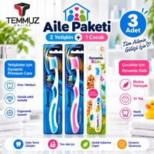 Dynamic Aile Paketi Diş Fırçası Seti 3 Adet – 2 Yetişkin Medium + 1 Çocuk Extra Soft (Karışık Renk)