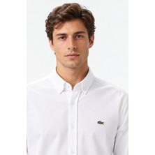 Lacoste Mens Slim Fit White Cotton Shirt Dar Kesim Organik Pamuk Erkek Gömlek Beyaz