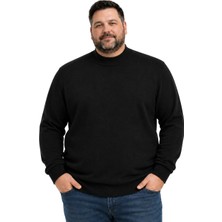 Battal Moda Erkek Büyük Beden Siyah Yarım Balıkçı Triko Kazak 3xl-4xl-5xl-6xl