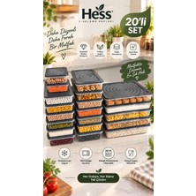 Hess Mikrodalga ve Difriz Uyumlu 20 Adet Saklama Kabı Seti 2400MLX5+1200X13+600X2