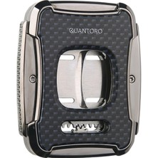 Quantoro Gunmetal Karbon Desenli Açık Çark Görünümlü Giyotin Puro Makası Kesici
