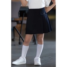 Queen Kids  Kız Çocuk Okul Şort Etek Lacivert