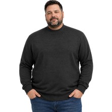 Battal Moda Erkek Büyük Beden Antrasit Yarım Balıkçı Triko Kazak 3xl-4xl-5xl-6xl