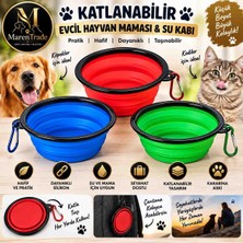 Katlanabilir Silikon Mama ve Su Kabı | Köpek & Kedi Seyahat Kabı | Karabinalı Taşınabilir Kap