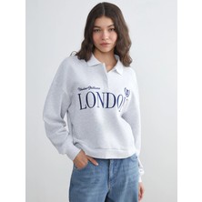 Lc Waikiki Yeni Sezon Polo Yaka London Baskılı Kadın Kalın Sweatshirt
