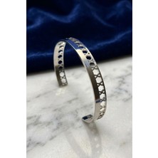 Velcari Kadın Geometrik Yıldız Desenli Gümüş Renk İnce Cuff Bileklik
