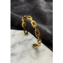Velcari Kadın Kalın Zincir Halkali Gold Renk Cuff Bileklik