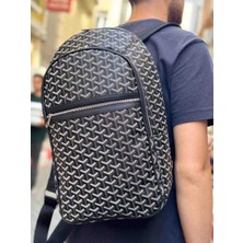 Goyard Backpack ​modern Desenli 2 Fermuarlı Bölmeli Siyah Sırt Çantası