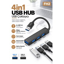 Fulltech Fh2 4 Port USB Hub Çoklayıcı – USB 3.0 5 Gbps + 3× USB 2.0, Usb-C Güç Girişli Tak Çalıştır USB Çoğaltıcı