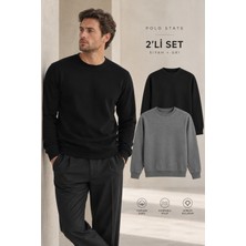 Polo State Erkek 2’li Set Bisiklet Yaka Basic Sweatshirt Siyah & Antrasit