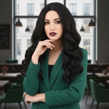 Akıllı Bayi Dalgalı Perçemsiz Uzun Fiber Sentetik Peruk - Kestane