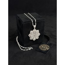 Roza Silver 925 Ayar Geleneksel Telkari El Işçiliği Lotus Çiçeği Motifli Madalyon Gümüş Kolye