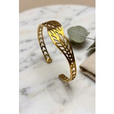 Velcari Kadın Buğday Başağı Motifli Gold Renk Ayarlanabilir Hollow Bileklik