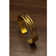 Velcari Kadın Çok Çizgili Yiv Dokulu Gold Renk Ayarlanabilir Geniş Bileklik