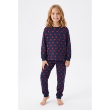 Pistyle Kız Çocuk Kalp Baskılı %100 Pamuk Süprem Kumaş Reaktif Boyama Uzun Kollu Pijama Takımı