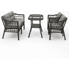 Alle Garden Mini Çay Seti 4 Kişilik Açık Örgü Rattan Balkon Takımı Masalı Bahçe Teras Veranda Oturma Grubu