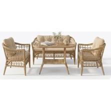Alle Garden Mini Çay Seti 4 Kişilik Açık Örgü Rattan Balkon Takımı Masalı Bahçe Teras Veranda Oturma Grubu