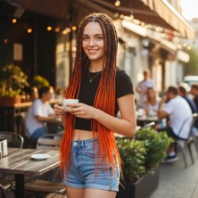 Gees Global Afrika Örgüsü ve Rasta Için Sentetik Ombreli Saç - Siyah / Turuncu