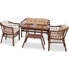 Alle Garden Mini Çay Seti 4 Kişilik Açık Örgü Rattan Balkon Takımı Masalı Bahçe Teras Veranda Oturma Grubu