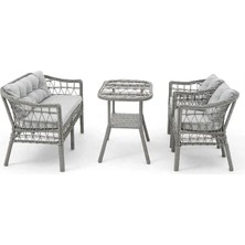 Alle Garden Mini Çay Seti 4 Kişilik Açık Örgü Rattan Balkon Takımı Masalı Bahçe Teras Veranda Oturma Grubu