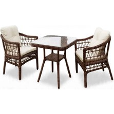 Alle Garden Mini Kahve Seti 2 Kişilik 1+1 Masa Açık Örgü Rattan Balkon Takımı Masalı Bahçe Teras Veranda Oturma Grubu