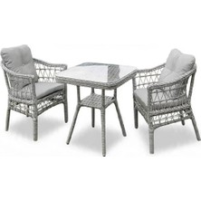 Alle Garden Mini Kahve Seti 2 Kişilik 1+1 Masa Açık Örgü Rattan Balkon Takımı Masalı Bahçe Teras Veranda Oturma Grubu