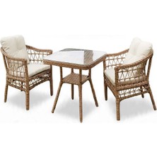 Alle Garden Mini Kahve Seti 2 Kişilik 1+1 Masa Açık Örgü Rattan Balkon Takımı Masalı Bahçe Teras Veranda Oturma Grubu
